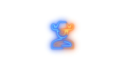 Neon account cowboy hat outline symbol icon glowing with transparent background