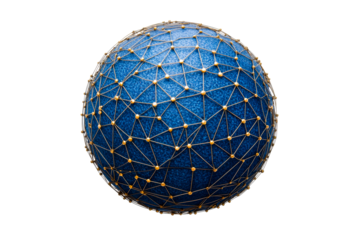 Abstract blue sphere with golden network, cut out transparent