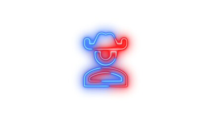 Fototapeta premium Neon account cowboy hat outline symbol icon glowing with transparent background