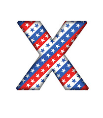 Fototapeta premium X Alphabet letter text USA stars pattern pattern font transparent background