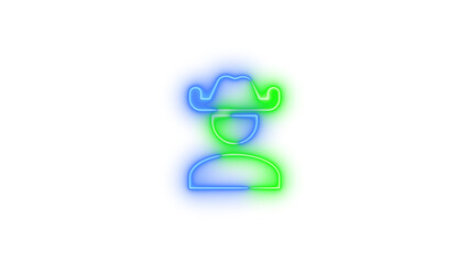 Neon account cowboy hat symbol icon glowing with transparent background