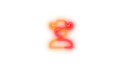 Neon account cowboy hat symbol icon glowing with transparent background