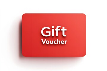 3D Red Discount Gift Card with Gift Voucher Text and Gift Box Icon
