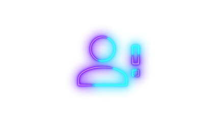 Neon account-alert symbol icon glowing with transparent background