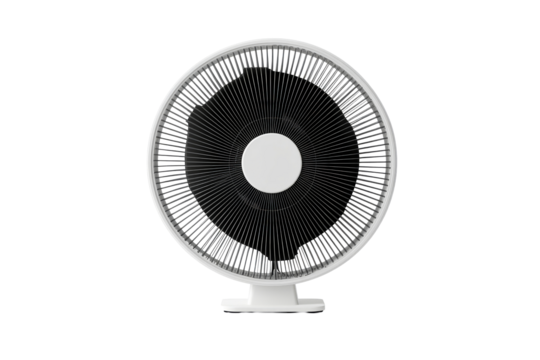 White electric fan isolated against a black backdrop, cut out transparent
