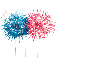 Festive fireworks, red, blue colors, Fourth of July, celebration, cut out transparent
