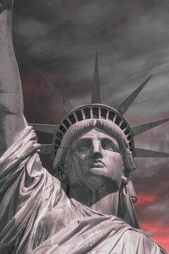 Full frame close-up of the Statue of Liberty at sunset, Liberty Island, New York, USA