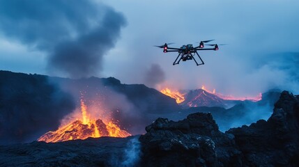 Drone captures volcanic eruption: scientific aerial view over active geological event