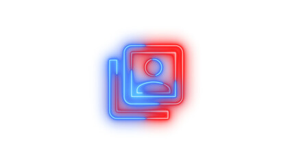 Neon account-box-multiple-outline symbol icon blue red color glowing with transparent background
