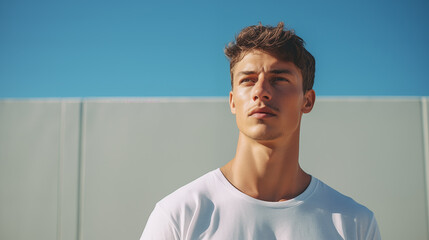 Youthful confidence: portrait of a young man under the sky