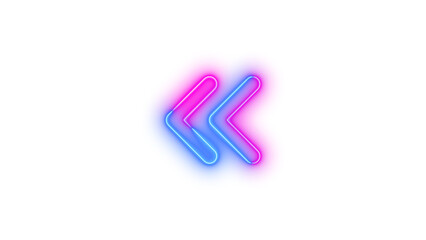 Neon angles left symbol icon blue pink color glowing with transparent background