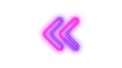 Neon angles left symbol icon pink purple color glowing with transparent background