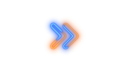 Neon angles right symbol icon blue brown color glowing with transparent background