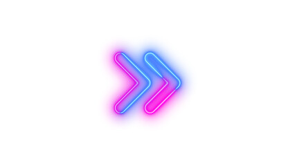 Neon angles right symbol icon blue pink color glowing with transparent background