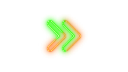 Neon angles right symbol icon brown green color glowing with transparent background