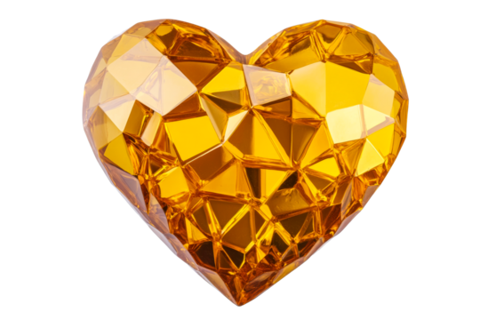 Crystal yellow heart shape with faceted design, cut out transparent - Powered by Adobe