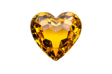 Heart-shaped amber gemstone shining bright, cut out transparent