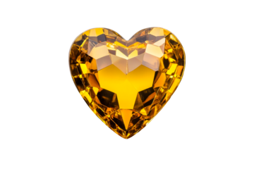 Heart-shaped amber gemstone shining bright, cut out transparent