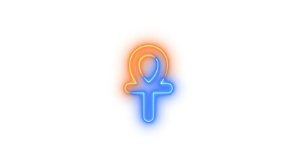 Neon ankh symbol icon blue brown color glowing with transparent background