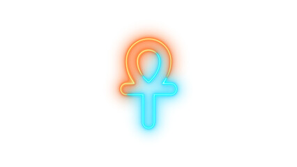 Neon ankh symbol icon brown cyan color glowing with transparent background