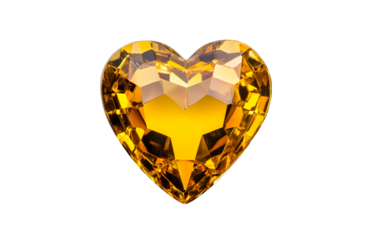 Heart-shaped amber gemstone shining bright, cut out transparent