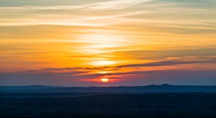 Obraz premium A modern watercolor sunset with geometric shapes blending into the sky, Ai Generated