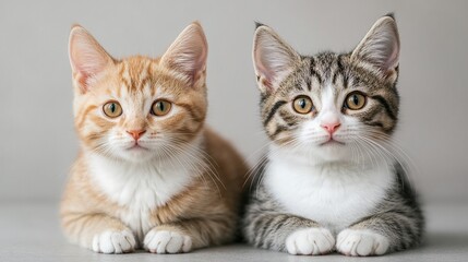 National Pet Day, Adorable Kittens Ginger and Tabby Posing Together Studio Shot