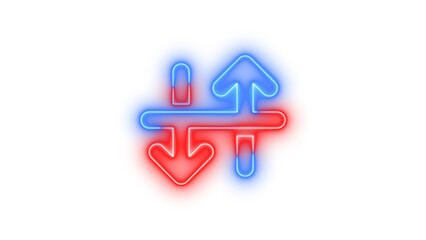 Neon arrow down up across line symbol icon blue red color glowing with transparent background