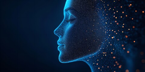 3D Digital Human Body Model with Glowing Dots on Dark Blue Background