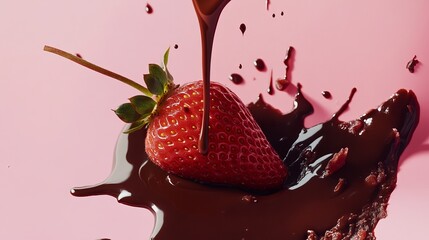  Chocolate Being Poured onto a Fresh Strawberry  A Tempting Fusion of Sweetness and Indulgence