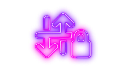 Neon arrow down up lock symbol icon pink purple color glowing with transparent background
