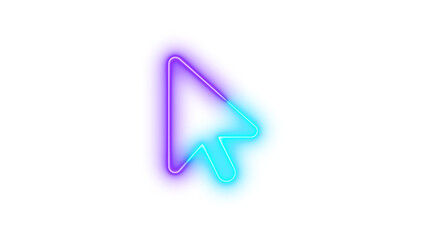 Neon arrow point symbol icon cyan purple color glowing with transparent background