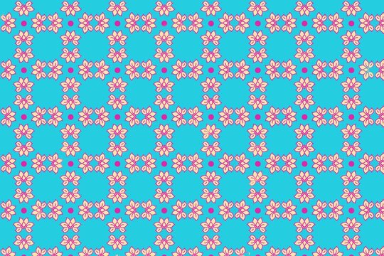 Vibrant floral pattern with pink flowers on blue background