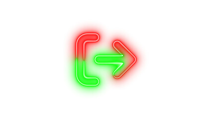 Neon arrow right frome bracket symbol icon green red color glowing with transparent background