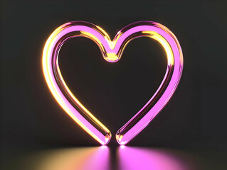 Glowing pink heart, dark background, love symbol