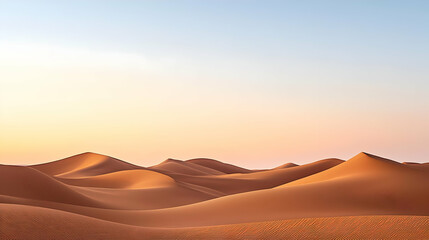 Dramatic Desert Dune Landscape At Sunset With Golden Sand And Blue Sky In A Remote Location