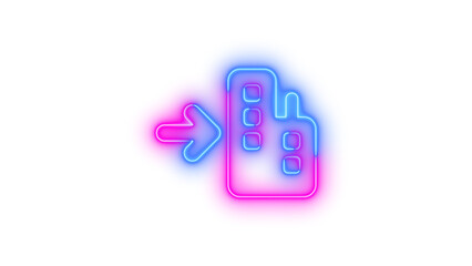 Neon arrow right to city symbol icon blue pink color glowing with transparent background