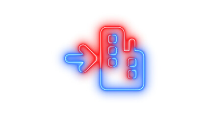 Neon arrow right to city symbol icon blue red color glowing with transparent background