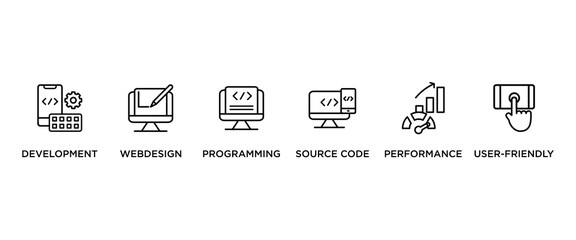 MOBILE FIRST banner web icon vector illustration concept with icon of  development, webdesign, programming, source code, performance, user-friendly,