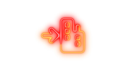 Neon arrow right to city symbol icon brown red color glowing with transparent background