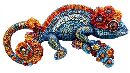 Obraz premium Mosaic Chameleon, Ornamental, Wildlife Art, Home Decor