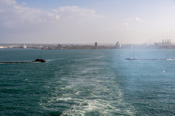Pier with lighthouses off the coast of Colon in Panama