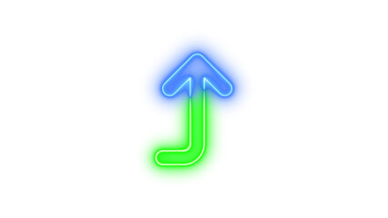 Neon arrow turn up symbol icon blue green color glowing with transparent background