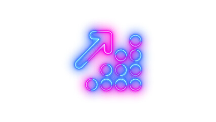 Neon arrow up right dots symbol icon blue pink color glowing with transparent background