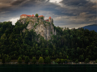 Naklejka premium Castle on the hill. Lake Bleed. Slovenia.