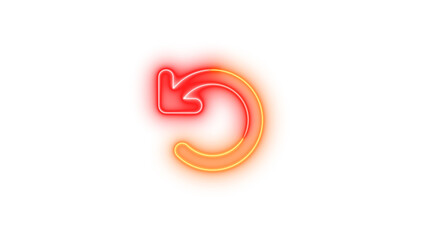 Neon arrow-rotate-left symbol icon brown red color glowing with transparent background