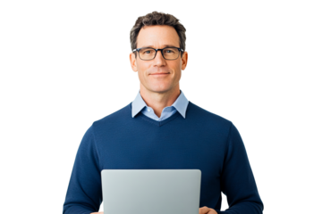Serious Man with Laptop, Cut Out Transparent
