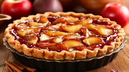 Warm Apple Tart on Wooden Surface.