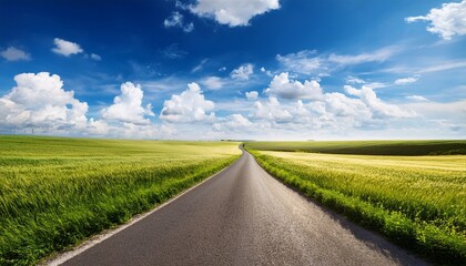 Fototapeta premium blue sky field road nature landscape outdoor travel sky cloud sunny day