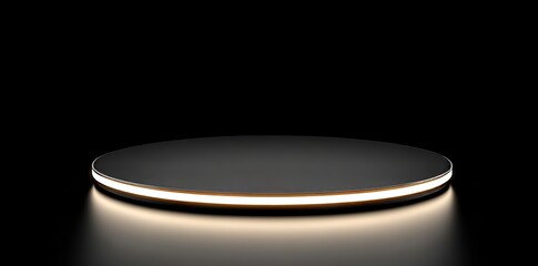 The image features a pedestal and platform display with a black stand podium on a dark background, symbolizing a blank exhibition area or an empty shelf, created using 3D rendering techniques